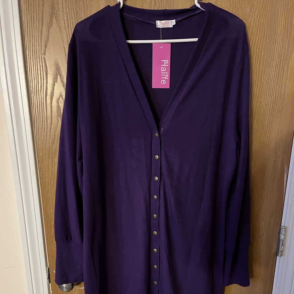 Long purple cardigan